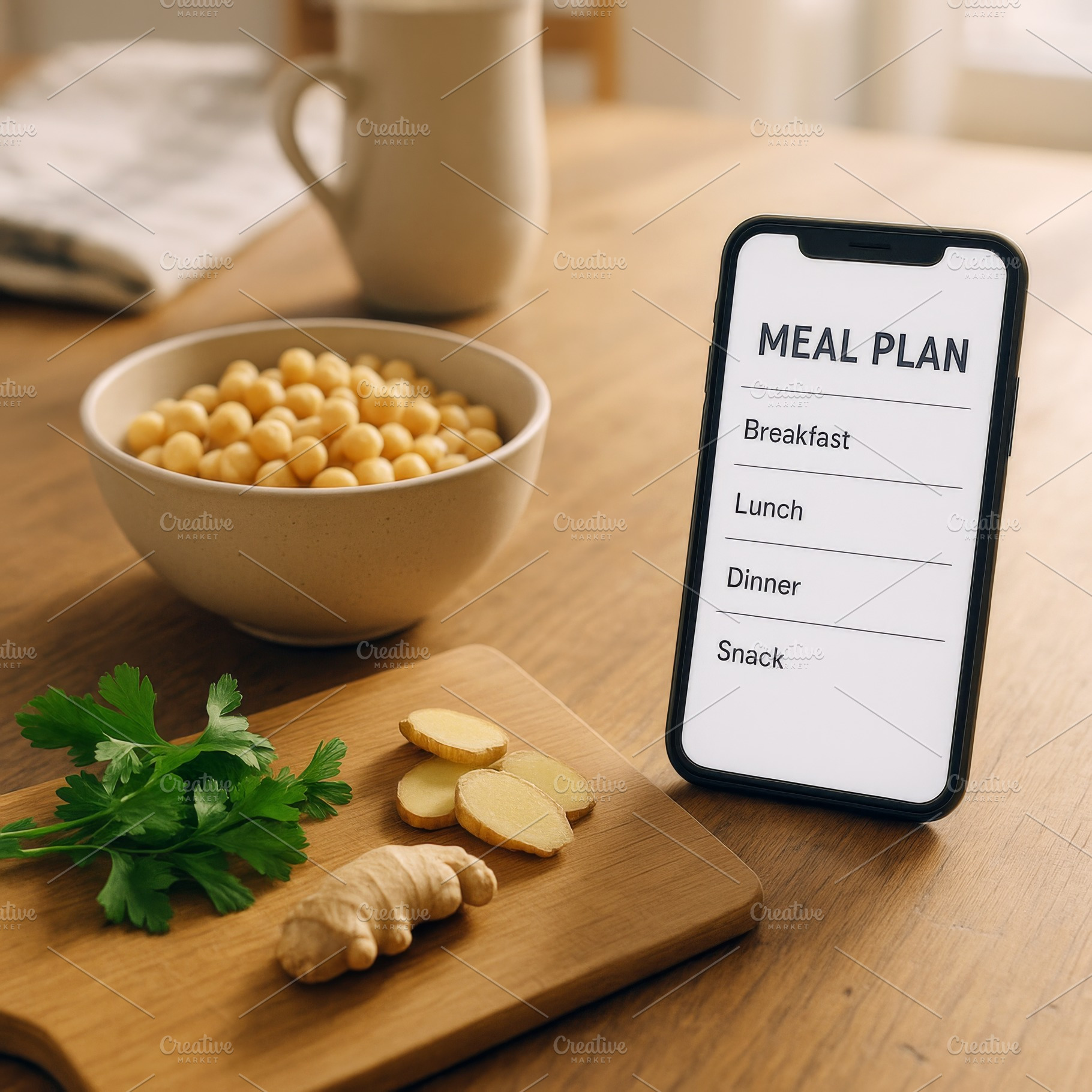 Meal plan displayed on phone with he, a Photo by Dvoevnore photos