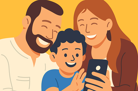 Family with a Smartphone Using Socia