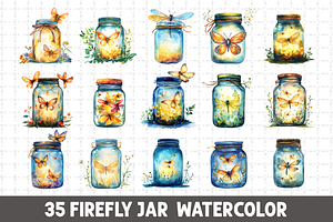 Firefly Jar Watercolor Bundle PNG, an Illustration by RaiihanCrafts