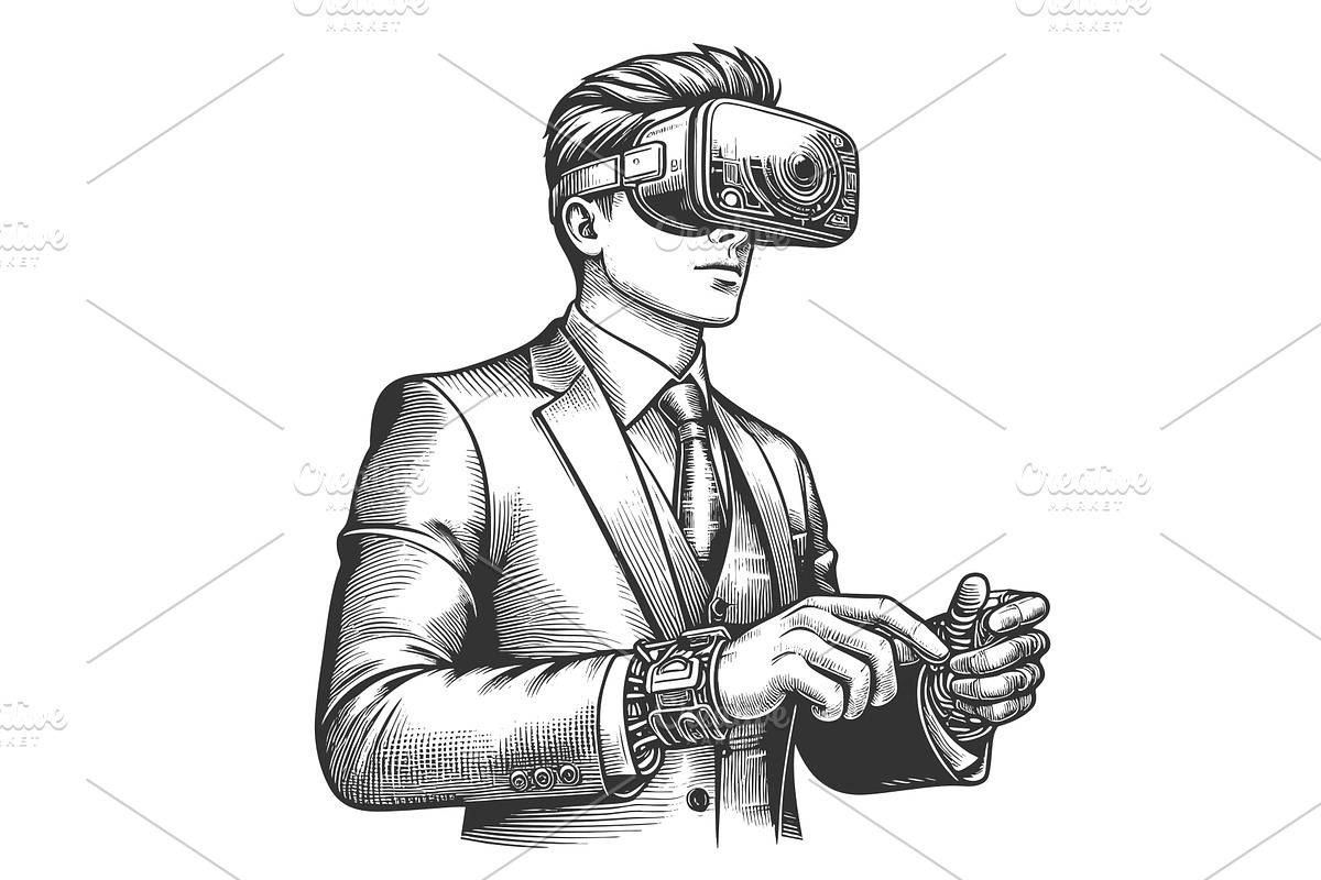 Businessman with VR Headset vector, a Person Illustration by AlexArt