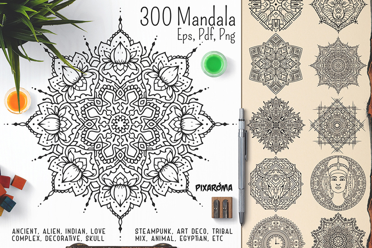 300 Vector Mandala Ornaments, a Decorative Illustration by pixaroma (Photo 49 of 49)