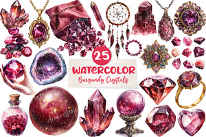 Burgundy Crystals and Gems Clipart, an Illustration by CreationArt
