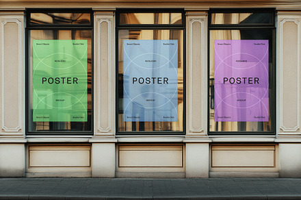 3 Storefront Posters Mockup, an Advertising Mockup by Design Squad
