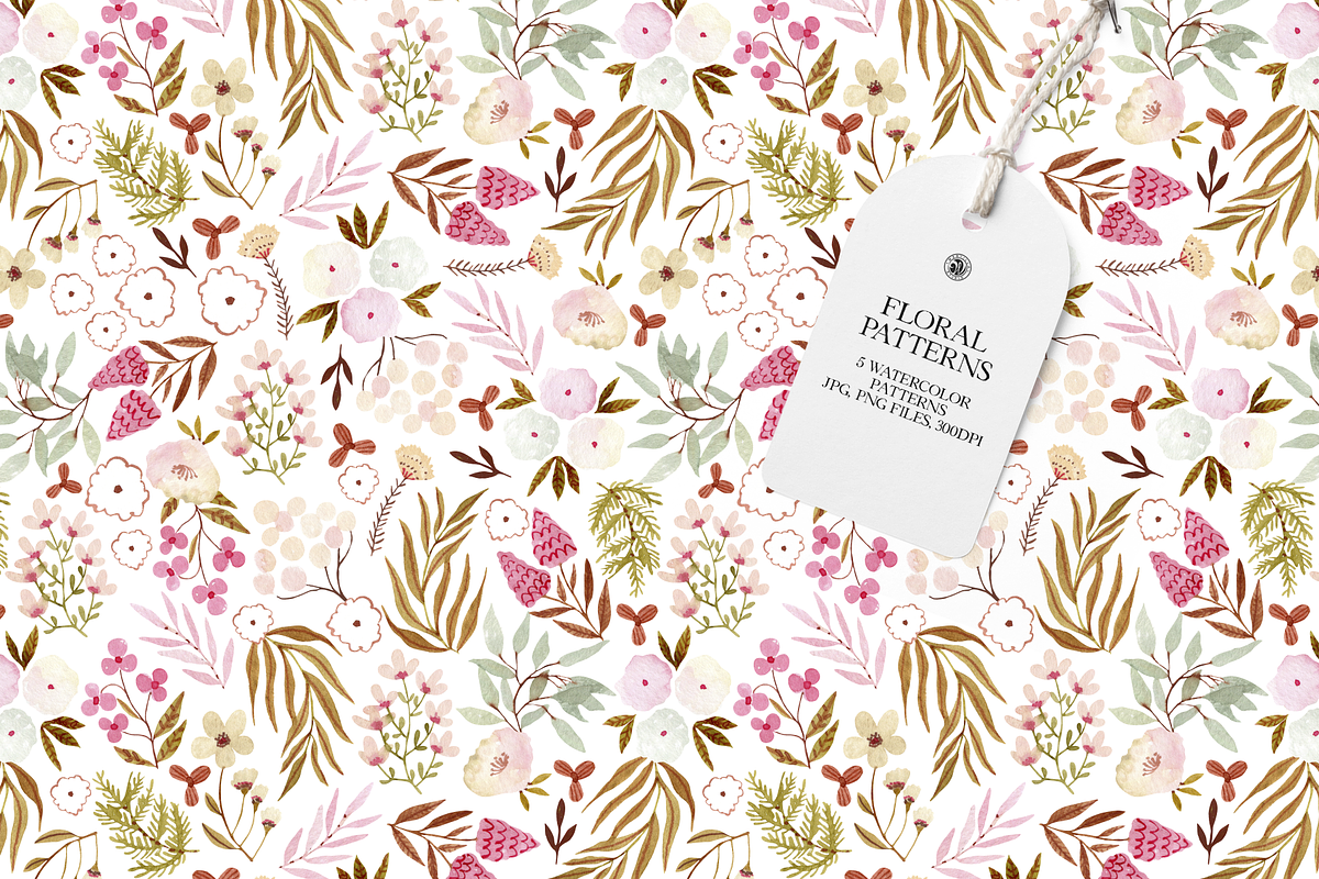 Floral Watercolor Patterns Set, a Pattern Graphic by Webvilla Studio (Photo 1 of 9)