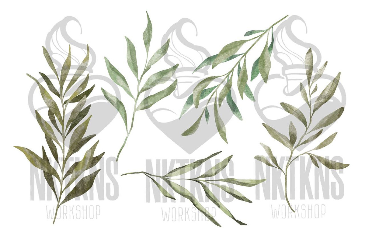 Greenery Watercolor Clipart, a Decorative Illustration by NKTKNS (Photo 2 of 9)