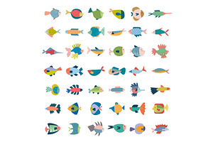 Fishes. Stylized flat illustrations, a Graphic by Onyx