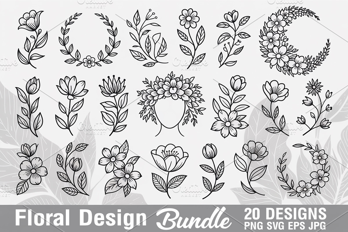 Floral Design SVG PNG Bundle, an Illustration by Actual Pixel (Photo 1 of 22)