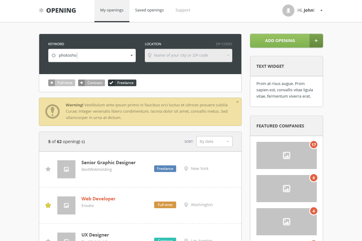 Opening - Job Board Wordpress Theme, a WordPress Template by bestwebsoft (Photo 2 of 5)
