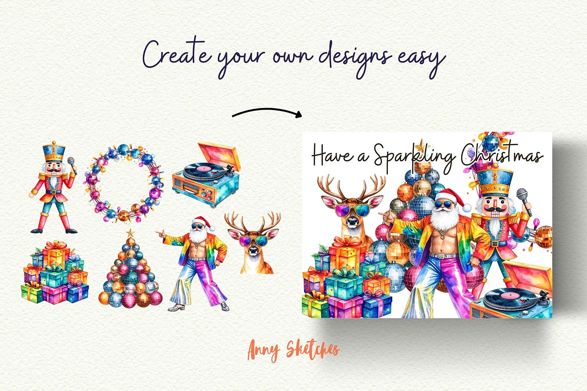Groovy Disco Christmas, a Seasonal Illustration by Anna Design Studio (Photo 9 of 12)