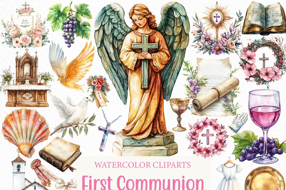 Watercolor First Communion Clipart, an Illustration by Craft Nest (Photo 1 of 6)