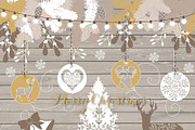 Vector Vintage Christmas cliparts, an Illustration by burlapandlace (Thumbnail 2 of 2)