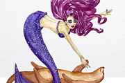 Watercolor beautiful mermaid clipart, an Animal Illustration by Fresh art by Larysa (Thumbnail 4 of 6)