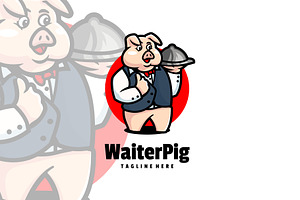 Waiter Pig Mascot Cartoon Logo., a Branding & Logo Template by ModalTampang