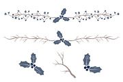 Navy Christmas Vector Holly Clipart, an Illustration by Amanda Ilkov (Thumbnail 4 of 5)