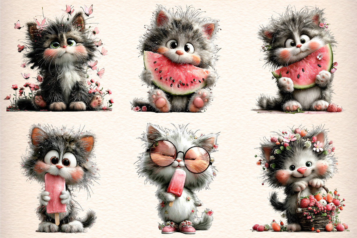 Whimsical Summer Cat Clipart Bundle, an Illustration by Digital Artistic99 (Photo 3 of 9)