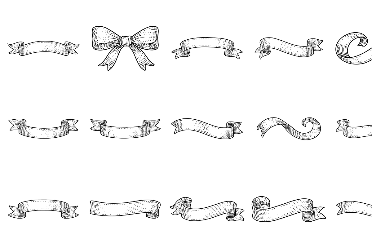 HandDrawn Ribbon Banner Elements Set, an Illustration by Sempu