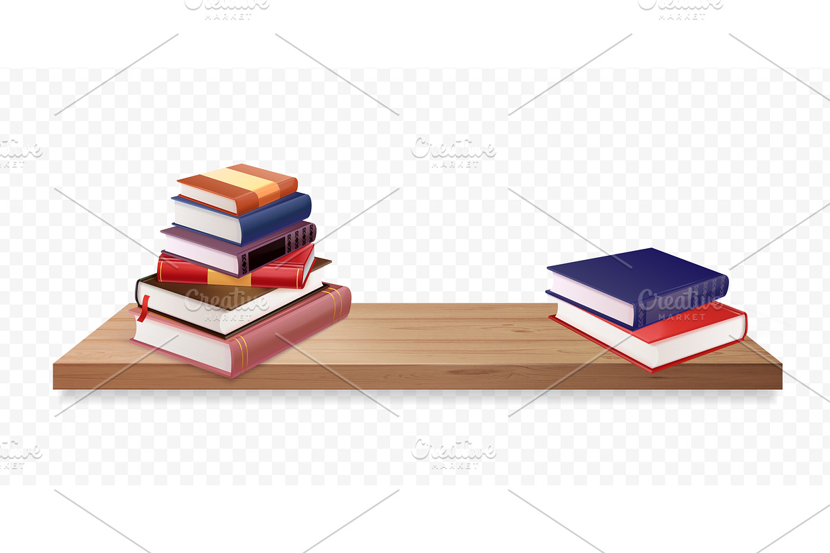 Realistic bookshelf. Book wooden, an Object Illustration by Stock-Smart-Start