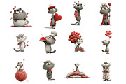 Whimsical Cats Valentines Day Clipar, an Illustration by DreamArtGraphic (Thumbnail 4 of 4)