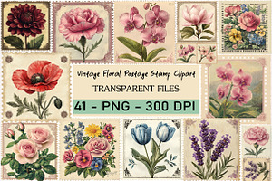 Vintage Floral Postage Stamp Clipart, a Transportation Illustration by Digital Artistic99
