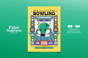 Retro Bowling Tournament Flyer, a Flyer Template by Tiptop Graphic