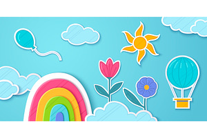 Paper cut spring backdrop with, an Illustration by art PVP - market