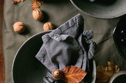Rustic autum table setting with craft ceramic tableware, a Food & Drink Photo by Natasha Breen
