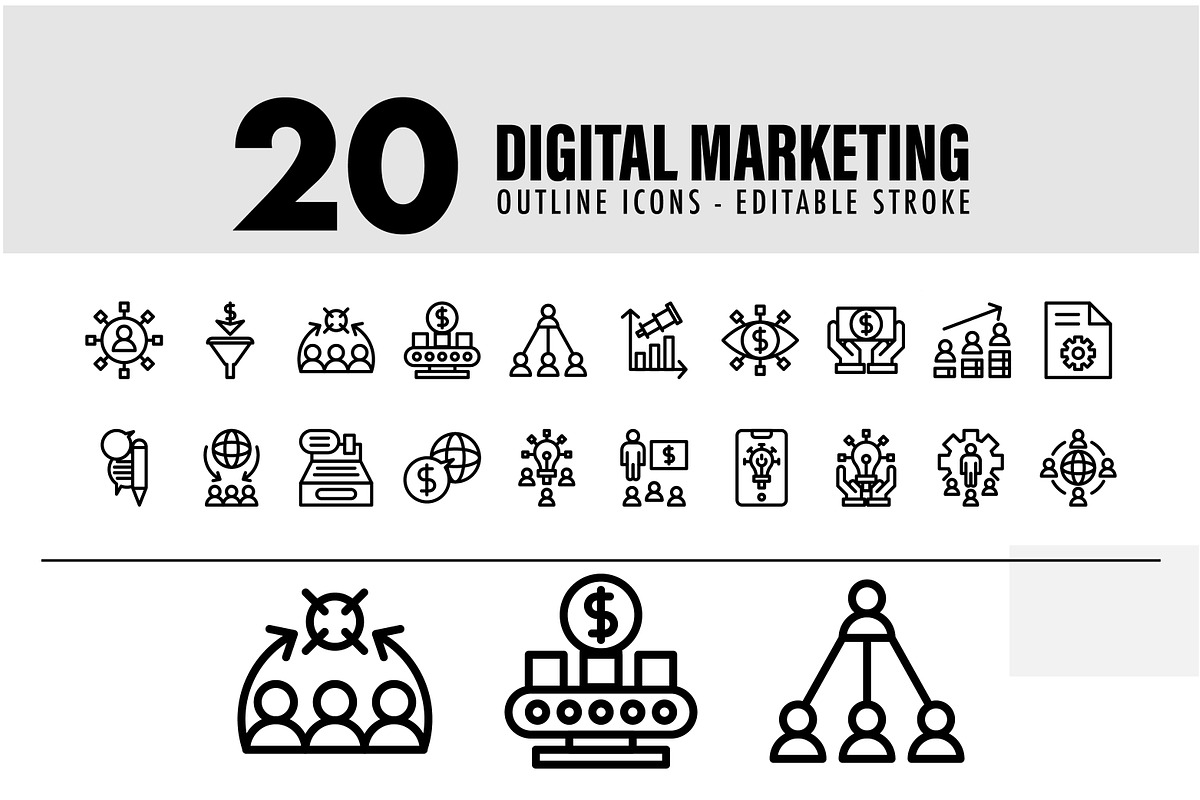 20 Digital Marketing Line Icon, an Outline Icon by khalwa.studio (Photo 1 of 3)