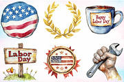 Watercolor Labor Day Clipart Bundle, an Illustration by Canvas Craft (Thumbnail 2 of 3)