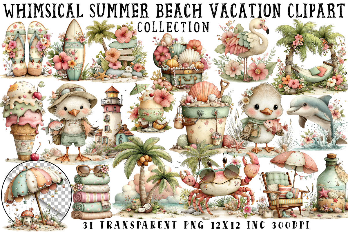 Whimsical Summer Beach Vacation Clip, an Illustration by OK Design (Photo 1 of 6)