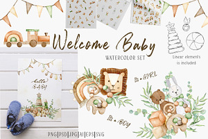 Watercolor Baby Eco Toys Clipart