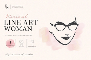 Stylish Woman Face Glasses Line Art, a Person Illustration by Elena Naumchenkova