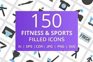 150 Fitness & Sports Filled Icons, an Outline Icon by IconBunny