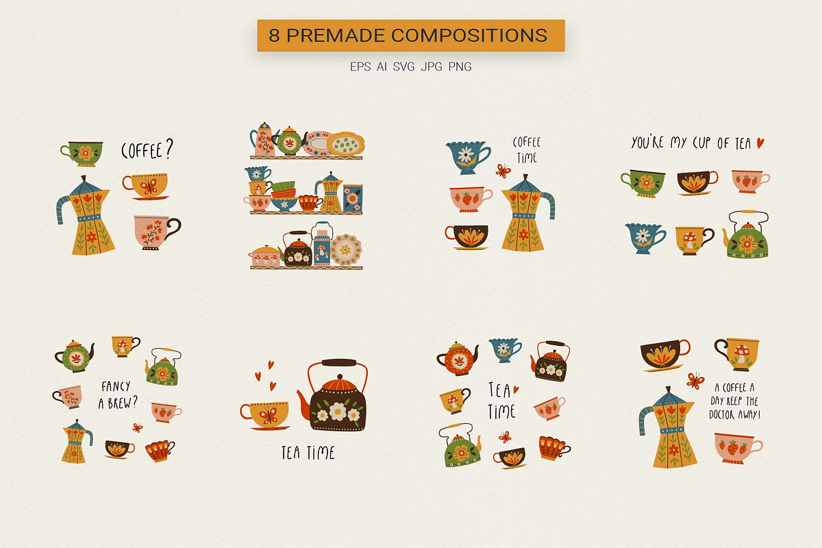 Retro Kitchen Tea & Coffee Clipart, a Food Illustration by Irina Ostapenko (Photo 4 of 9)