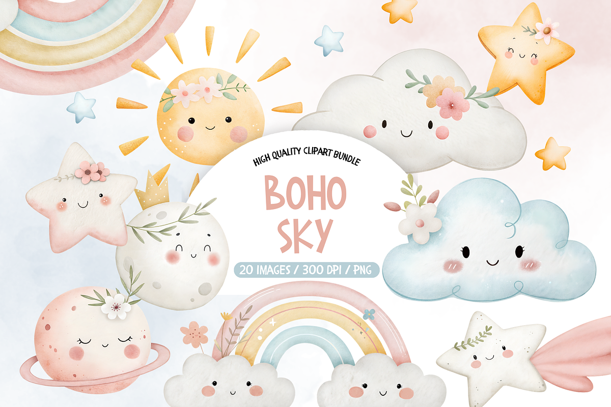 Sun Moon Star Nursery Clipart, an Illustration by TatiMockup (Photo 1 of 4)