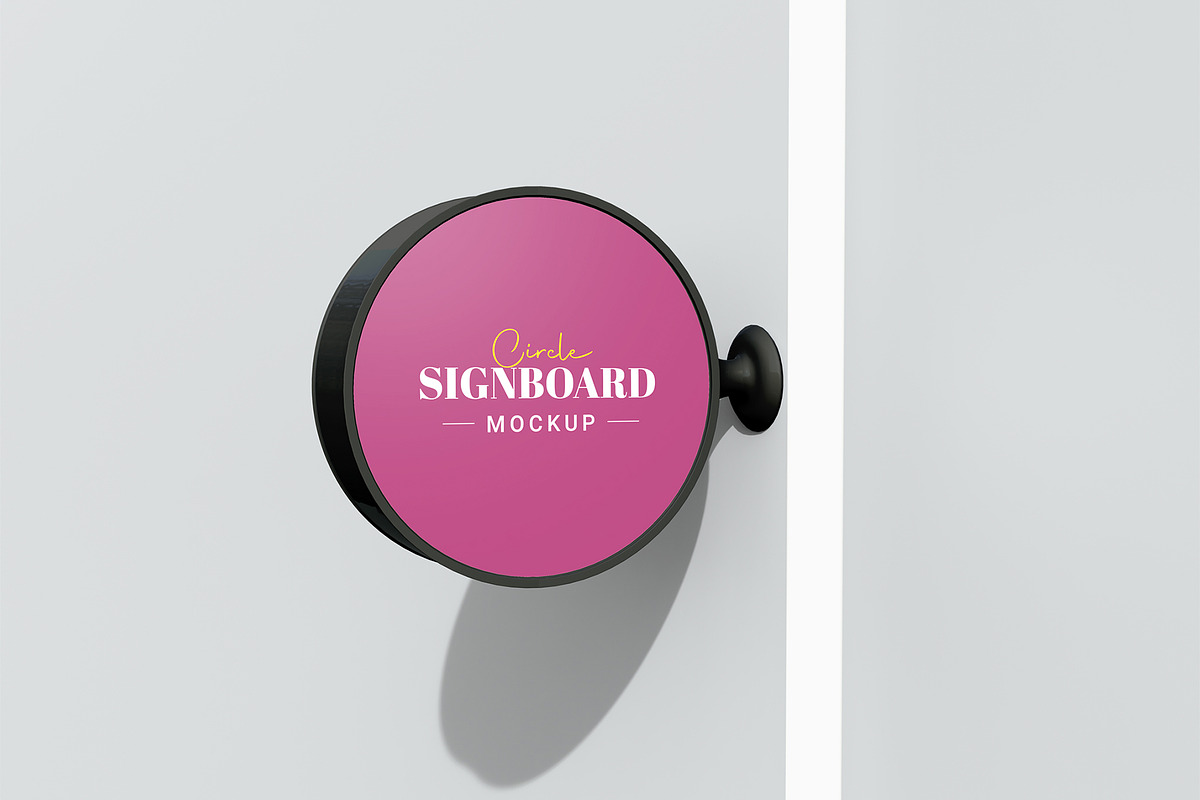 Hanging Round Sign on Wall Mockup, a Product Mockup by graphypix (Photo 1 of 4)