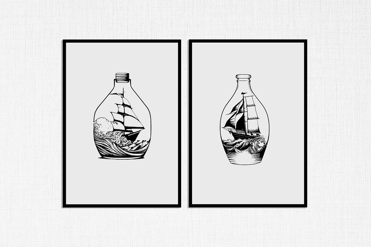 sailboat in bottle stencil v4, a Decorative Illustration by TaKong Magics (Photo 4 of 5)