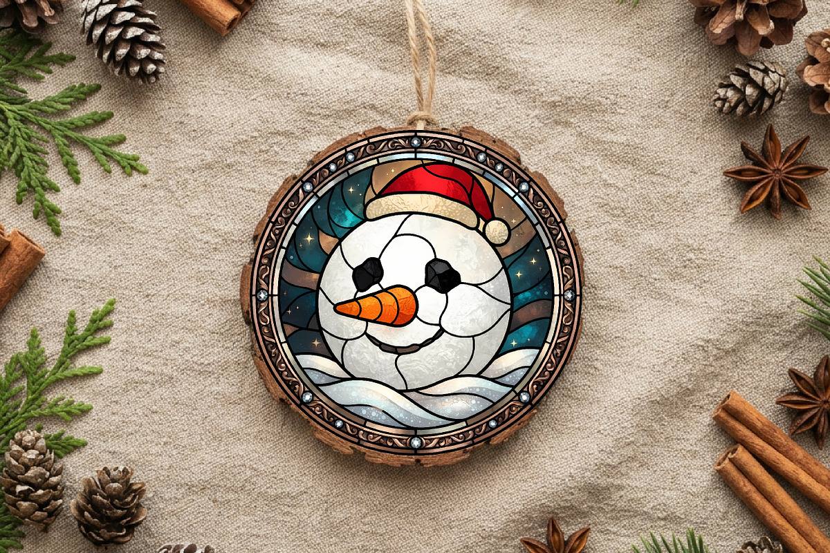 Stained Glass Snowman Ornament, a Seasonal Illustration by CrexoraLab (Photo 2 of 3)
