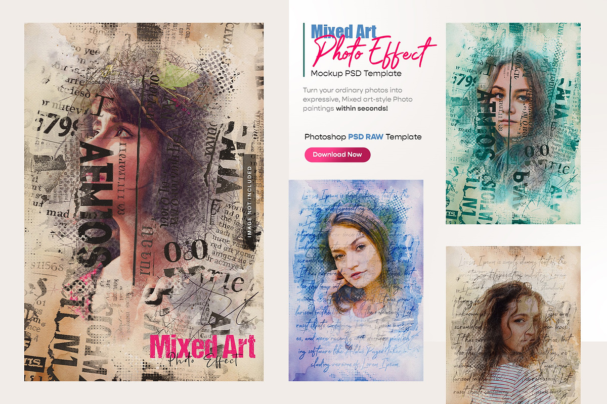 Mixed art photo effect mockup, a Brushes & More by zahidhossainalif (Photo 1 of 16)