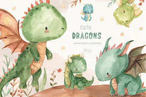 CUTE DRAGONS. Watercolor Collection