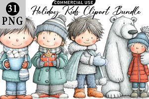 Holiday Kids Clipart Bundle, an Illustration by Daily.Designs
