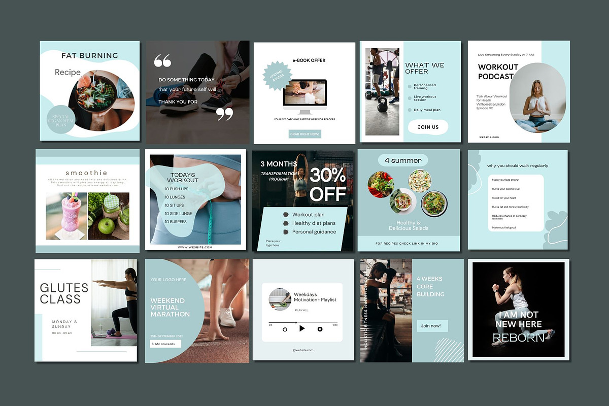 Fitness Instagram Post Template, a Social Media Template by Deepa Template Studio (Photo 1 of 9)
