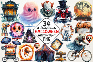 Ghostly Circus Halloween Graphics, an Illustration by RobertsArt