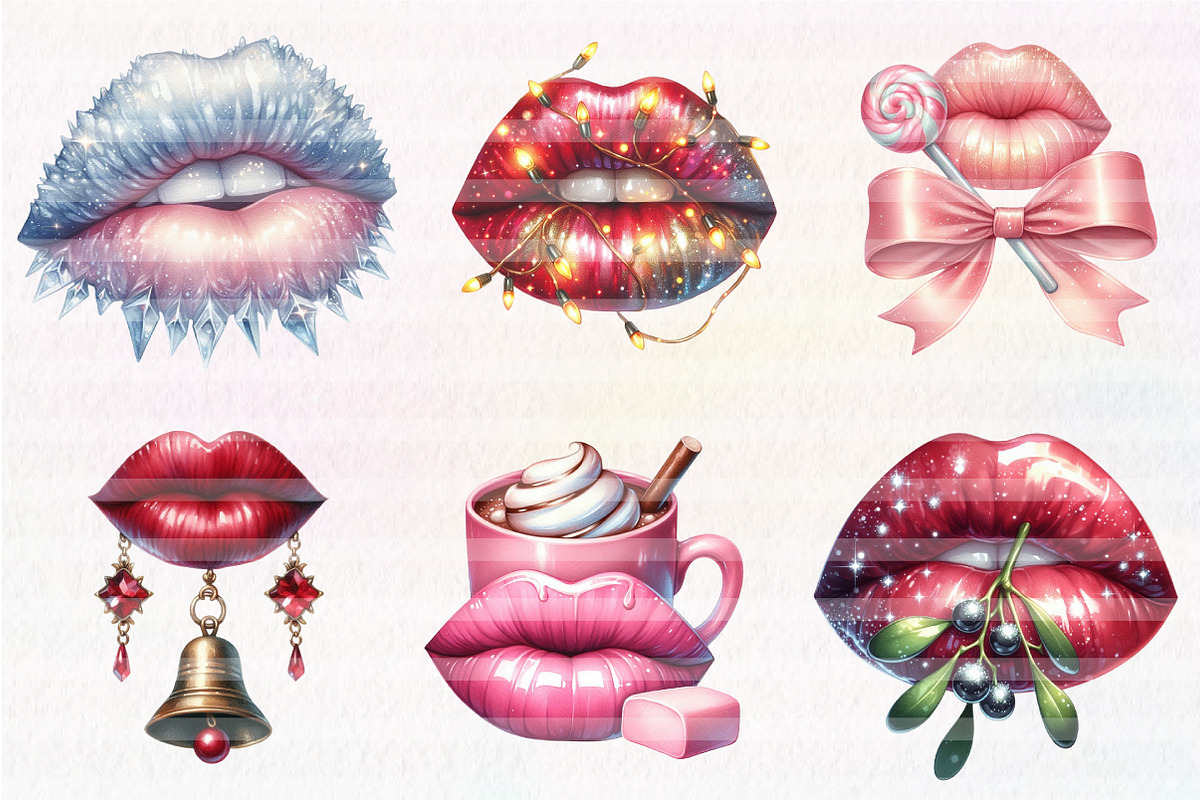 Christmas Lips Clipart Sublimation, an Illustration by CreationArt (Photo 3 of 5)