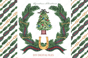 Tartan Equestrian Christmas Clipart, a Decorative Illustration by LABFcreations