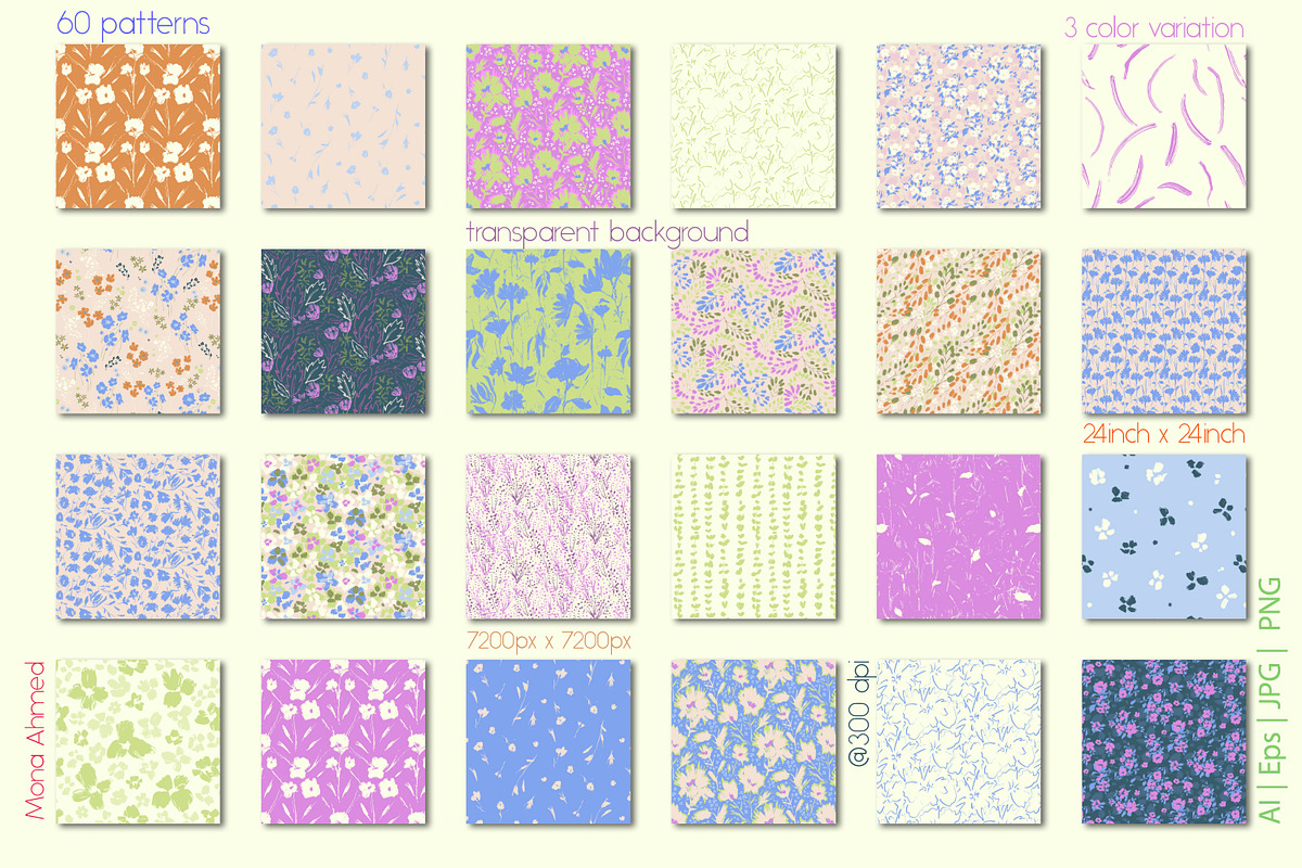 flower shadows pattern collection, a Pattern Graphic by Mona Ahmed (Photo 4 of 8)
