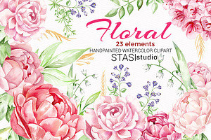 Pink Floral Watercolor Elements