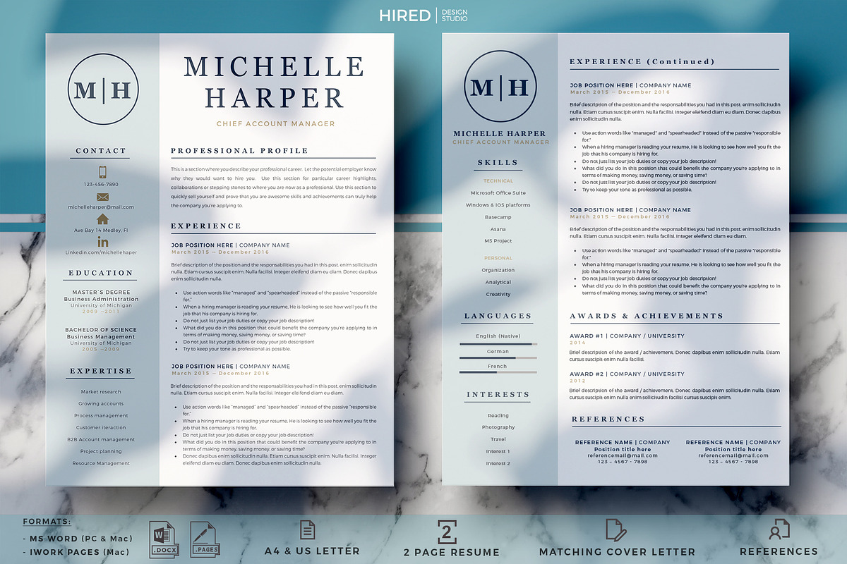 Professional & Modern Resume Design, a Resume Template by HIRED Design Studio (Photo 2 of 12)