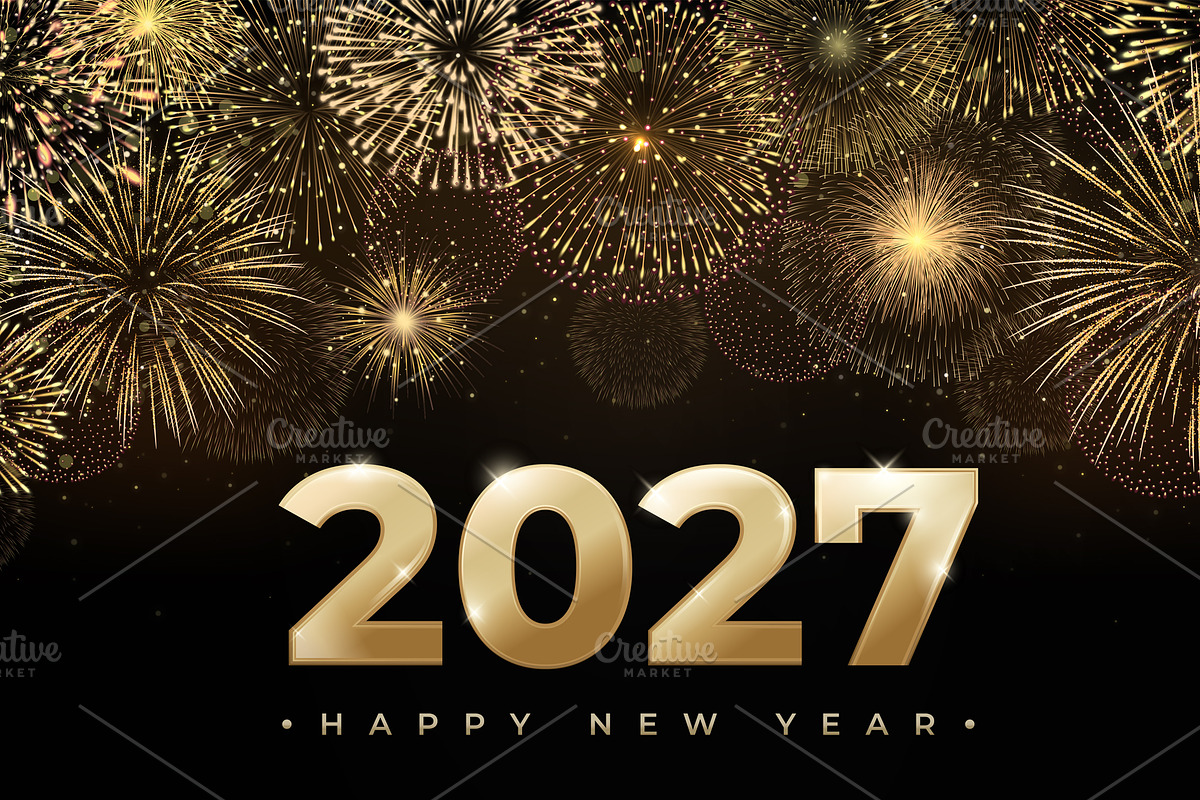 Happy New Year 2027 golden fireworks, a Decorative Illustration by Yayasya (Photo 2 of 3)