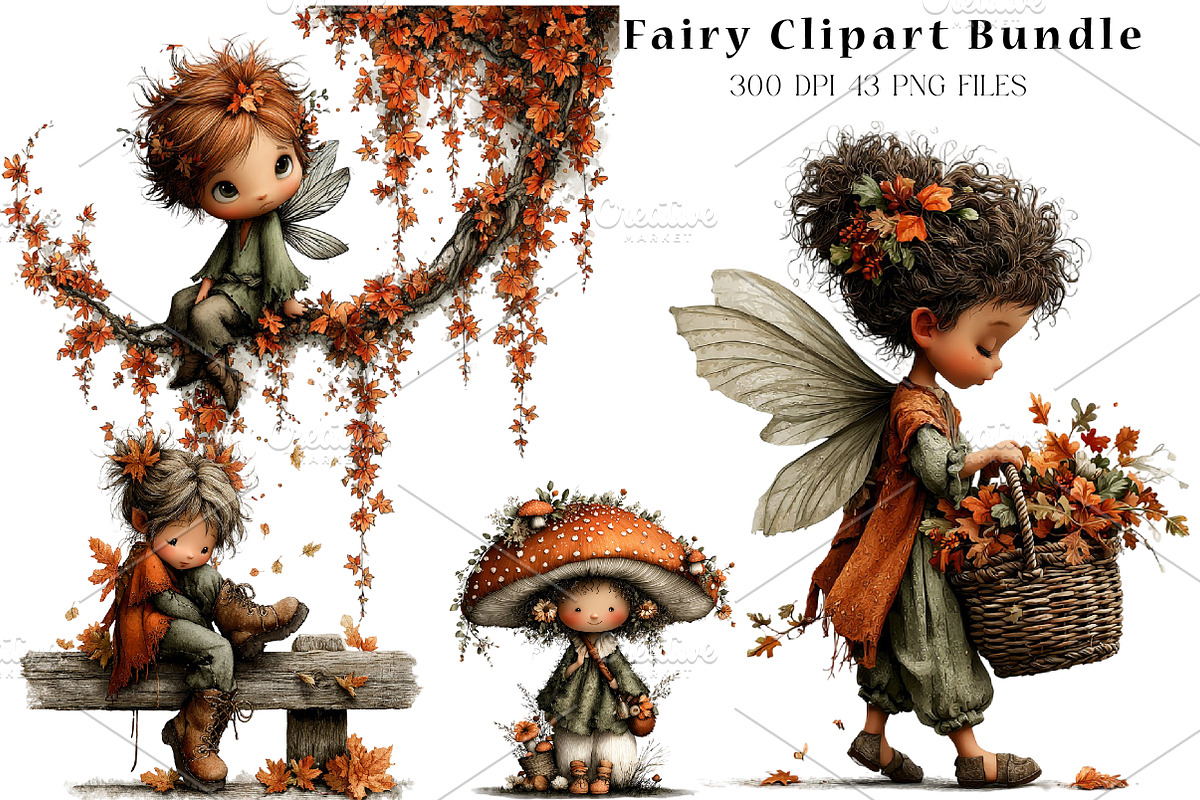 Fall Fairy Clipart Bundle, a Seasonal Illustration by CreationArt (Photo 1 of 5)