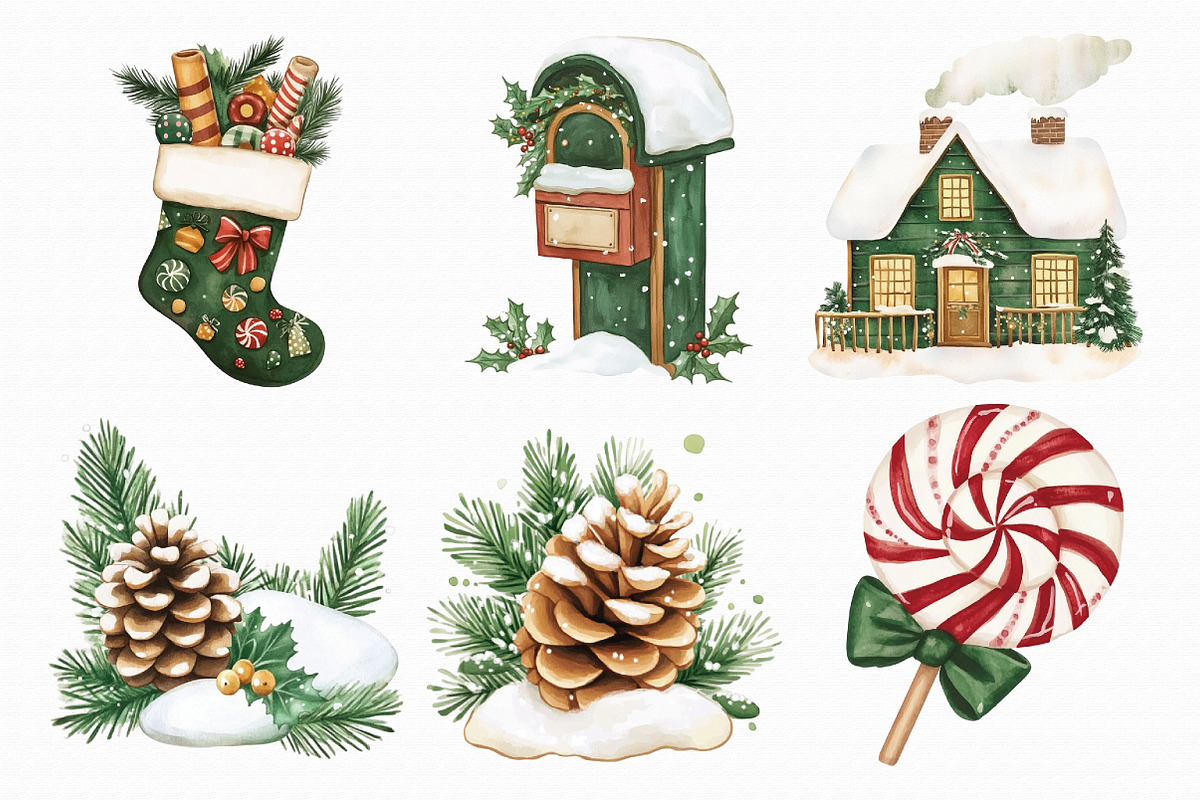 Watercolor Christmas Clipart PNG, an Illustration by Libby Wishes (Photo 6 of 13)